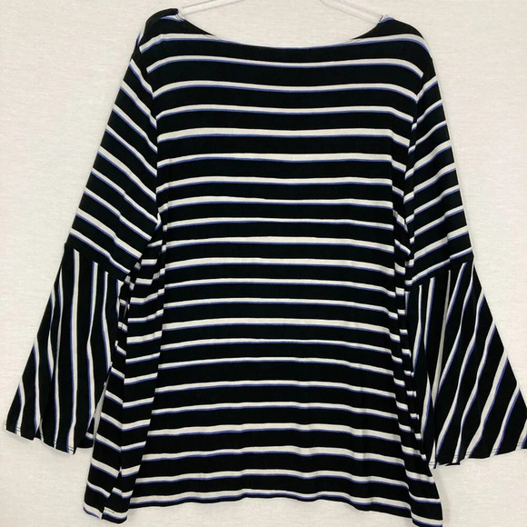 Chico's Travelers Black White Striped Slinky Knit Flare Sleeve Top size 16/18 - Picture 8 of 9
